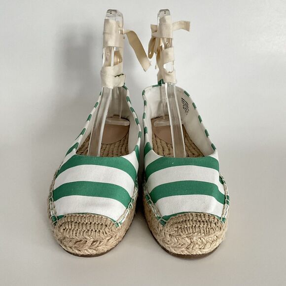 Draper James Platform Women 10M Green White Awning Stripe Tie Ankle Espadrille - Picture 4 of 12